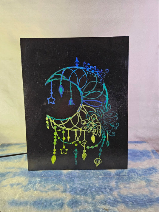 Decorative card with a colorful design on a textured surface